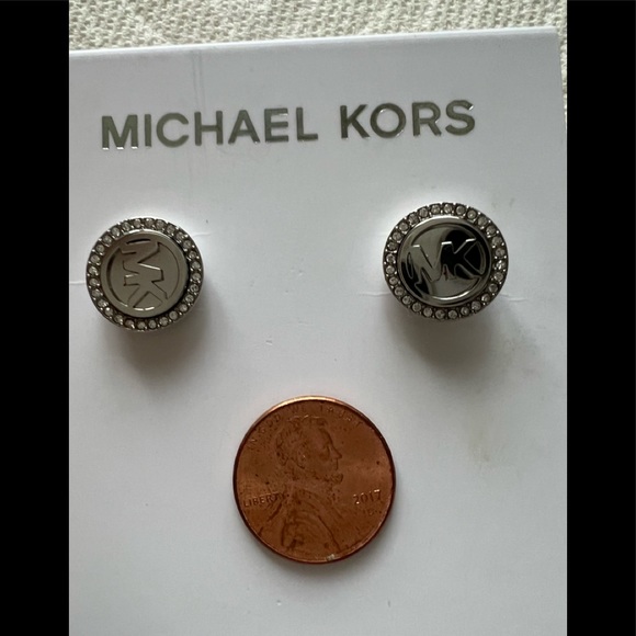 NWT-Michael Kors/SilverStone Monogram Stud Earrings - Picture 4 of 9